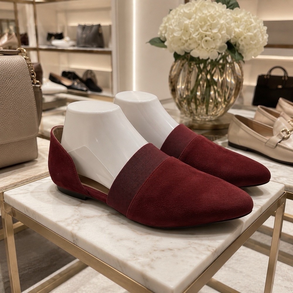 Eileen Fisher Burgundy Suede Ballet Flat Shoes Career Luxury Old Money‎ 9.5
